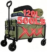 QEZER56 Large Collapsible Folding Wagon with Tailgate and Brake, 600LBS Heavy Duty Utility Cart, ...