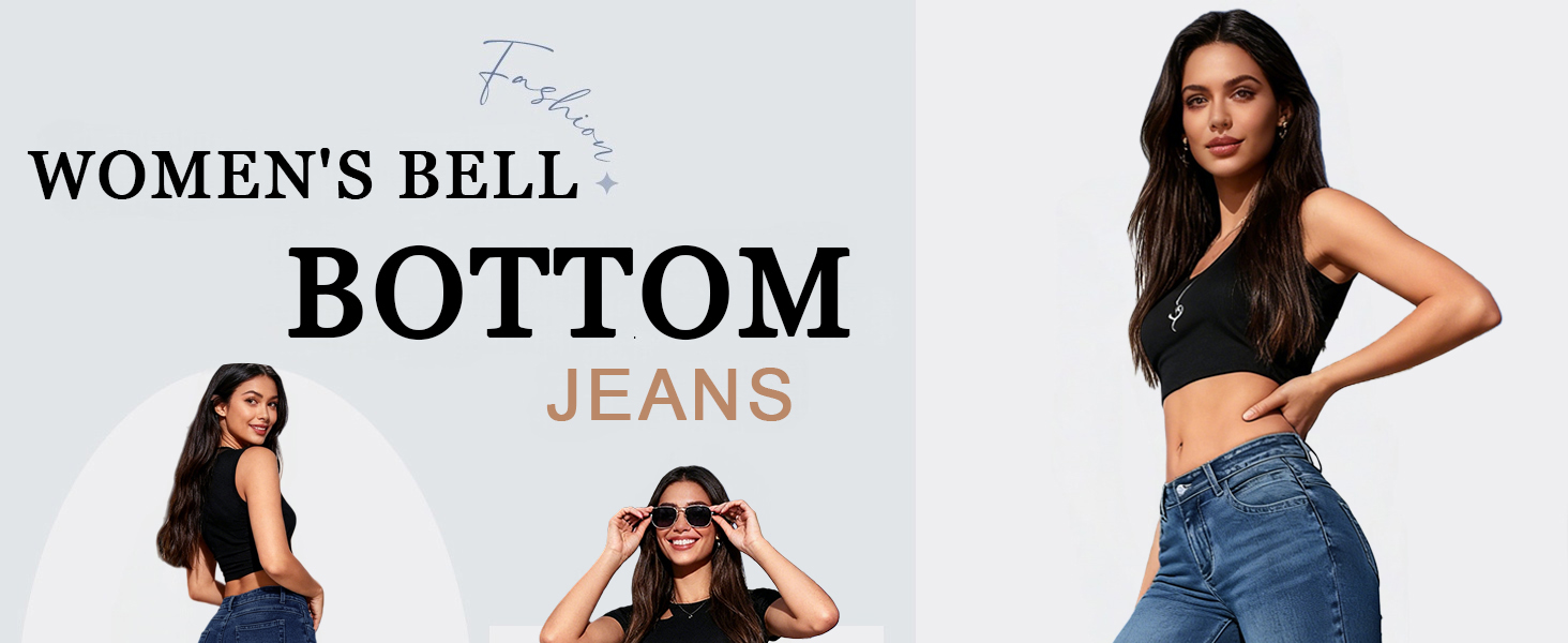 Womens Jeans Low Waisted Flare Bell Bottom Casual Denim Pants Trendy