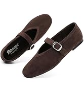 RIBONGZ Women's Flats Foldable Ballet Mary Jane Round Toe Dress Shoes with Ankle Strap Buckle Com...