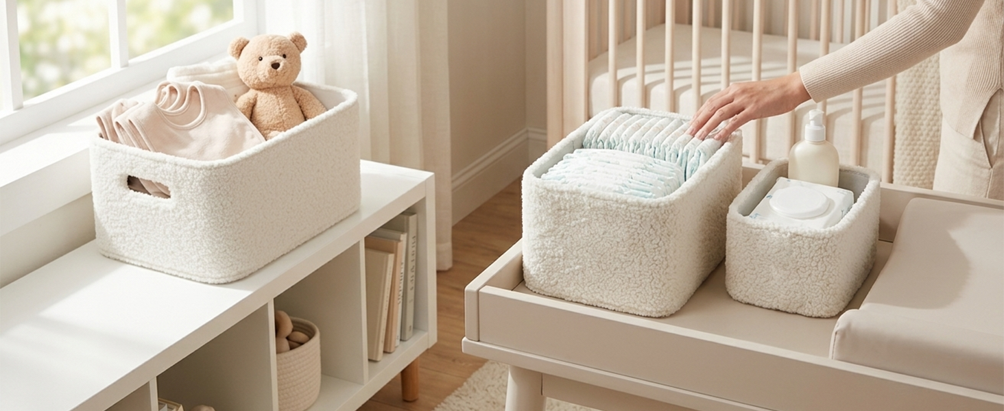 nursery storage bins, baby room decor, kids toy organizer basket for shelves pottery barn kids style