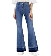 Sidefeel Women's Wide Leg Cuffed Jeans High Waisted Baggy Stretchy Denim Pants with Pockets