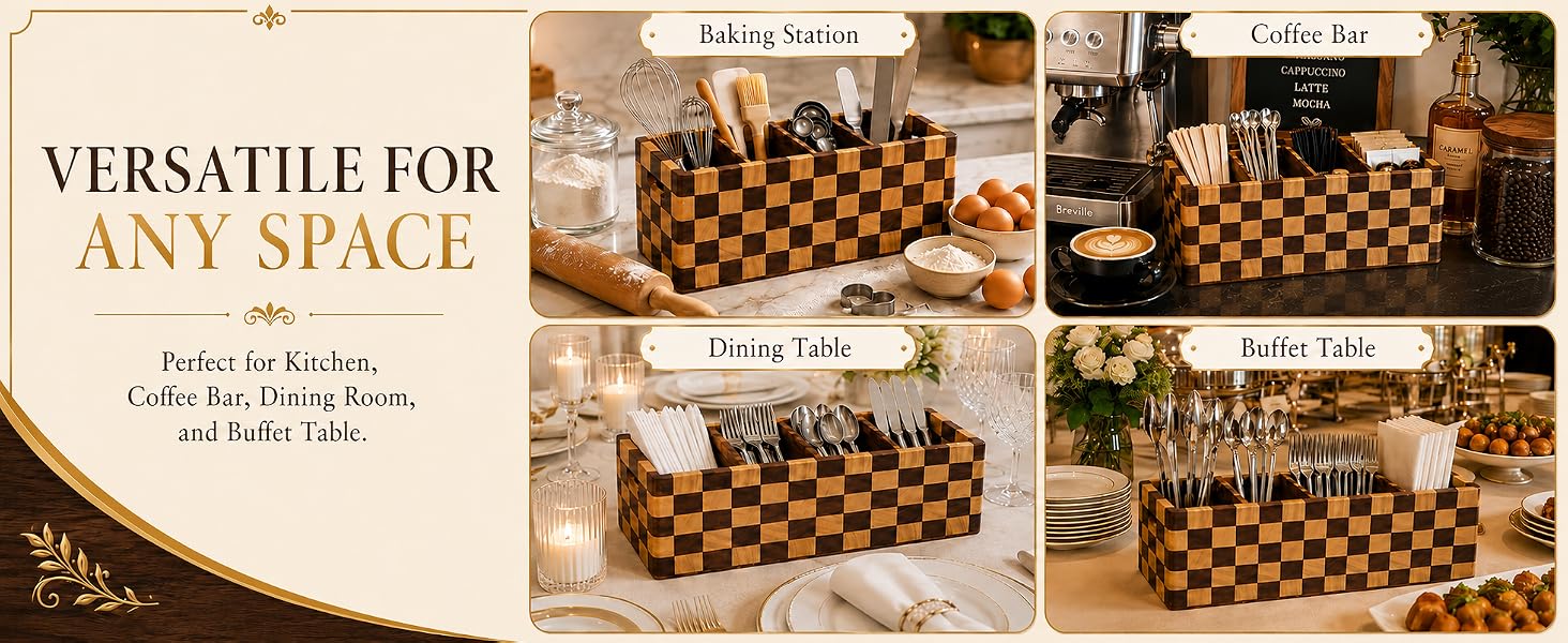 Acacia Wood 4 Compartment Detachable Wooden Utensil Organizer