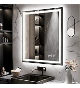 VanPokins LED Bathroom Mirror, 24x32 Inch Black Framed Gradient Front and Backlit LED Mirror, 3 C...