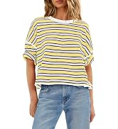 ReachMe Womens Striped Lounge Set Spaghetti Strap Tank High Waist Shorts 2 Piece Sets with Pocket...