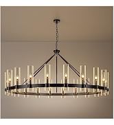 AEULYTIR 48 Inch Black Wagon Wheel Chandelier 2 Tier with Glass Shade, 24 Lights, Modern Farmhous...
