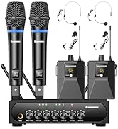 Riworal Wireless Microphone System Cordless Dynamic Mic UHF Dual Channel Wireless Handheld Microp...