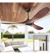 Obabala Black Outdoor Ceiling Fan, 52 in Ceiling Fans No Light with Remote Control, 3 Blades, 6 S...