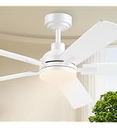 JSAITEE Ceiling Fans with Lights - 52Inch Low Profile Flush Mount Ceiling Fan with Light and Remo...