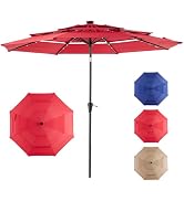 NEWBULIG 10FT Solar LED Lights Patio Umbrella, Outdoor Umbrella Adjustable Angles and Height, UV ...
