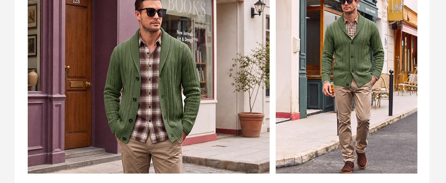 Men’s slim fit knit cardigan with button front and pockets