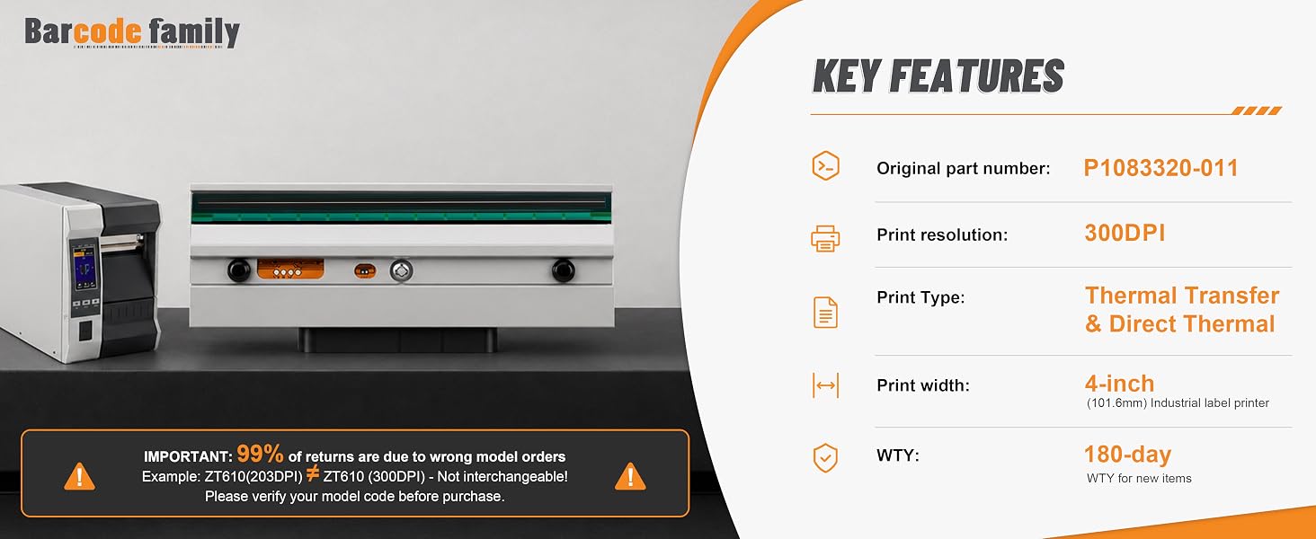 BarcodeFamily printhead for Zebra ZT610 300DPI