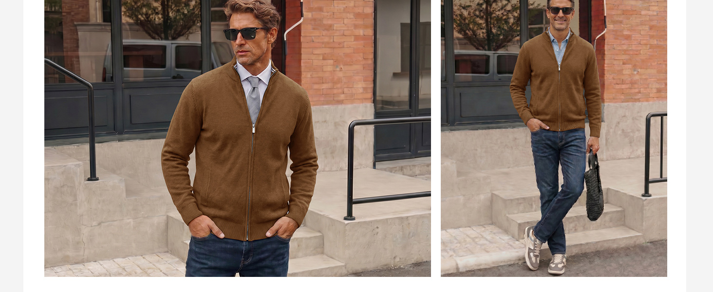 Slim fit knitwear with a full zip front and versatile smart casual styling