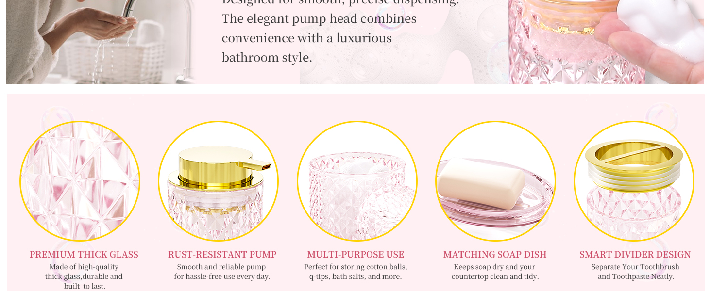 Pink Glass Bathroom Accessories Set