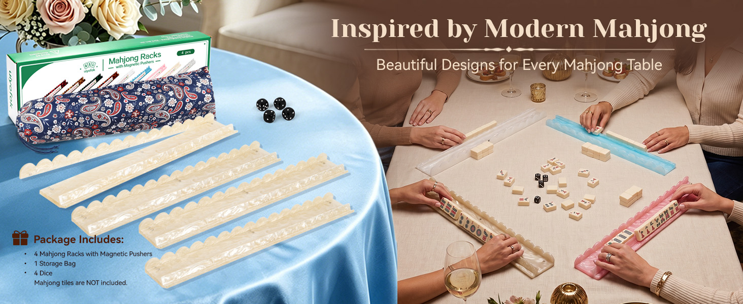 17.5 inch Pearl Shell mahjong racks with magnetic pushers acrylic mahjong racks set of 4