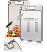 TIBO Titanium Cutting Board with Knife Sharpener, 14.3"L x 9.8"W Double-Sided Small Board (Titani...