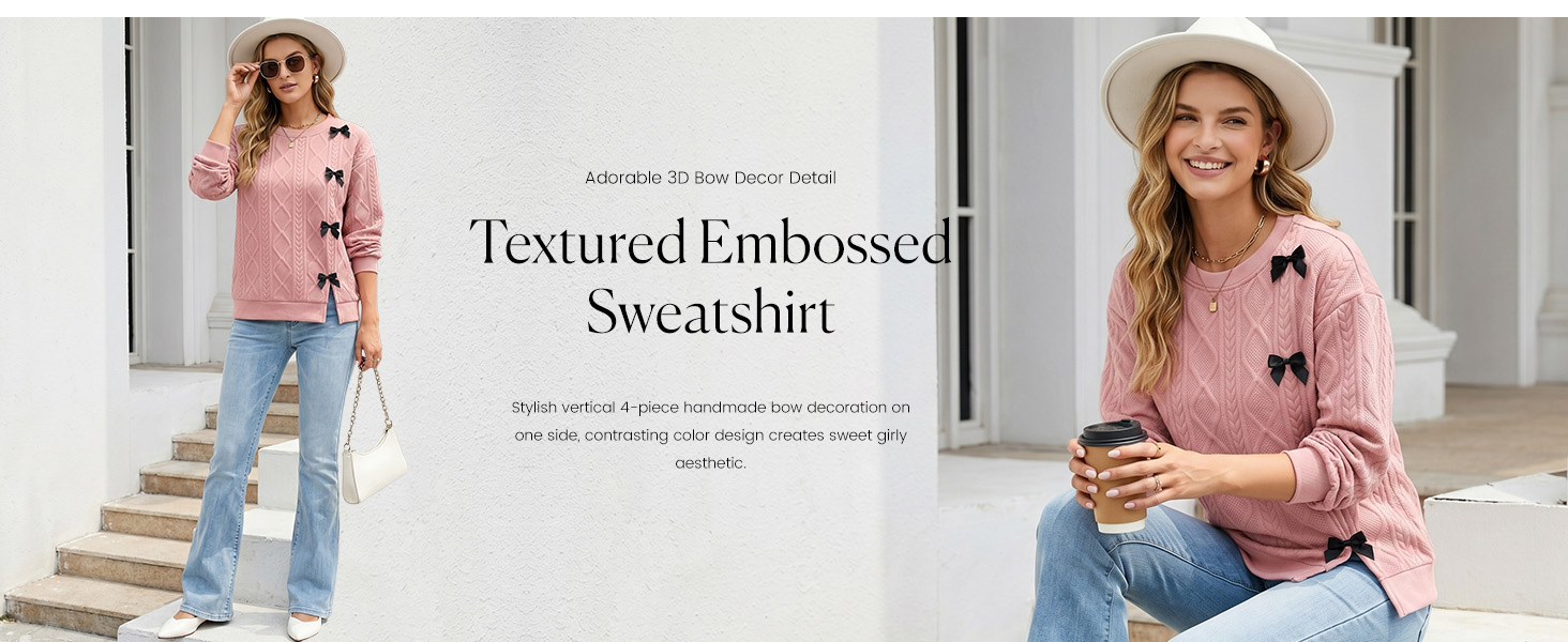 SHEWIN Sweatshirt for Women Trendy 2026 Fall Crew Neck Ribbed Texture Texture Pullover Tops