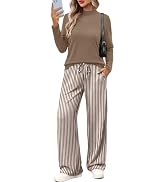 WIHOLL Lounge Sets for Women Mock Neck Two Piece Outfits Airport Wide Leg Pants Matching Set Swea...