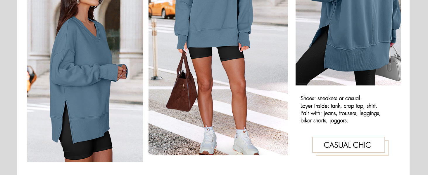 ANRABESS Sweatshirts for Women Oversized V Neck Fleece Outfits