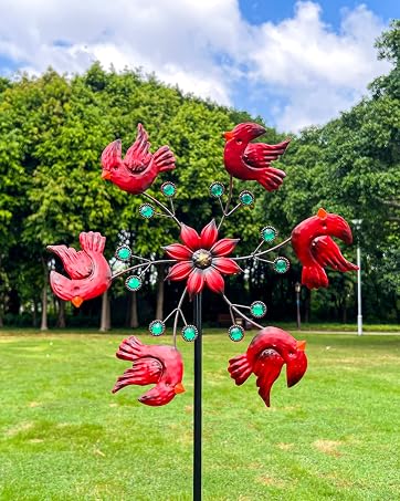 XLSWAIN 54” Metal Wind Spinner Outdoor Decor, Double Layer 360° Rotating Kinetic Sculpture, Rustp...