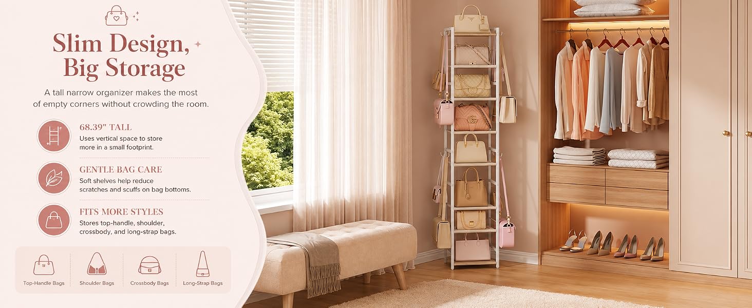MORE STORAGE, LESS FLOOR SPACE A 68.39" tall design with stable wood top and base panels.