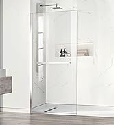 AquivaCoast Shower Door, Grid Pattern Shower Glass Panel for Open Walk-in Bathroom, with Protecti...