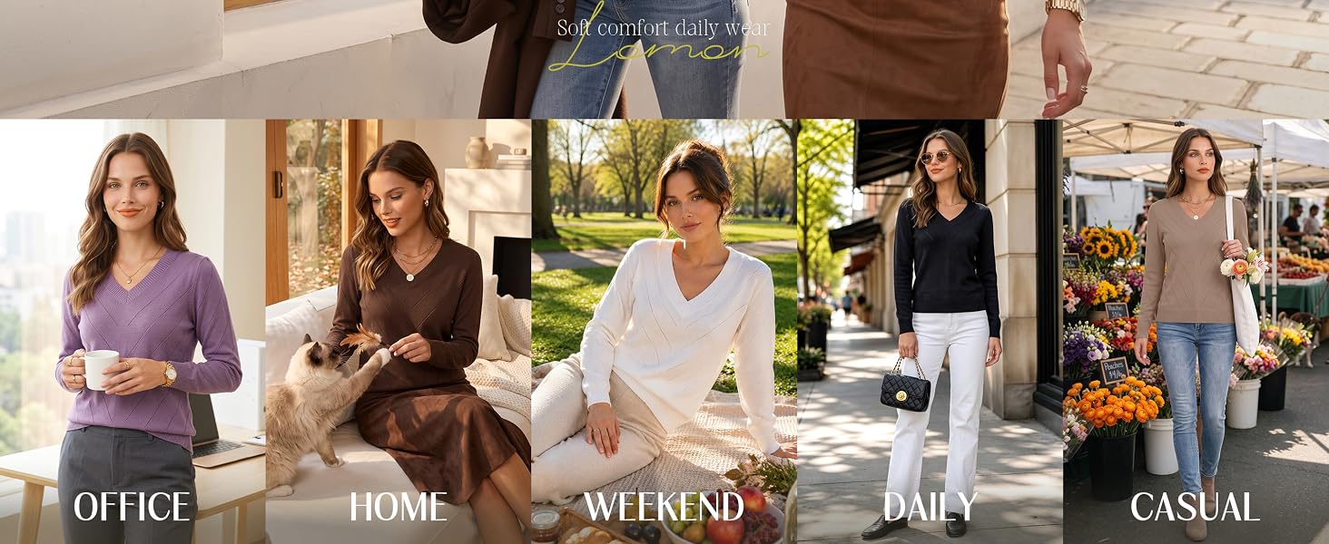 Long Sleeve V Neck Sweaters for Women