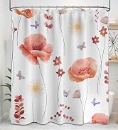 soeeao Teal Watercolor Floral Shower Curtain Turquoise and Aqua Spring Summer Modern Minimalist F...