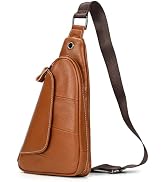 Yevabo Men's Genuine Leather Sling Bag Crossbody Chest Bag with Multiple Pockets for Travel Commu...