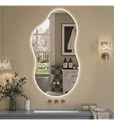 Irregular LED Mirror with Lights 40x24 Inch Backlit Asymmetrical Bathroom Mirrors for Wall Cloud ...