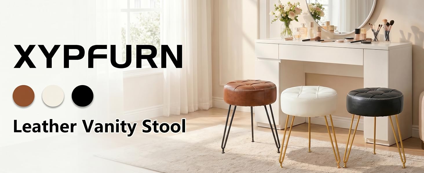 Mid-Century Tufted Adjustable Swivel Makeup Ottoman Stool