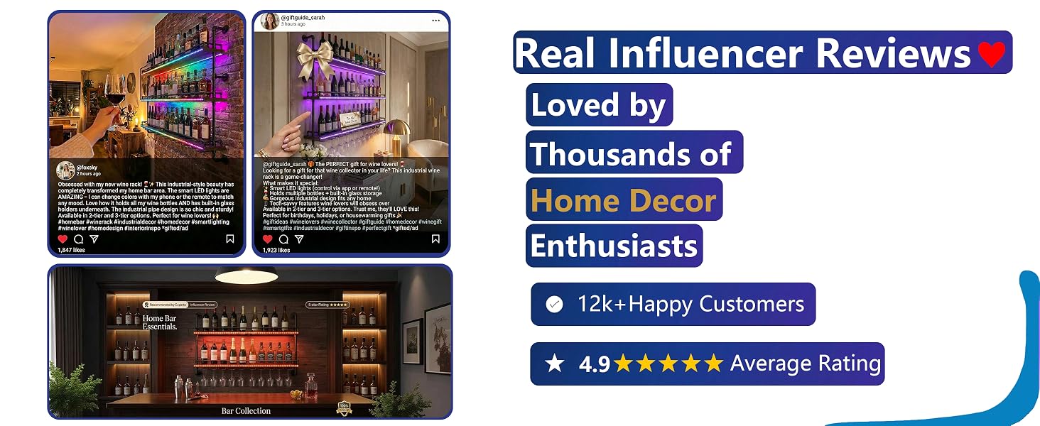 Real life showcase of wall wine rack in kitchen and dining room, sturdy bar shelves for liquor