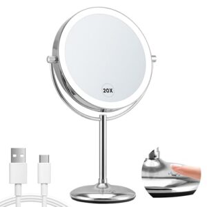 1X/20X Rechargeable Vanity Mirror | Base Touch Control & Charging
