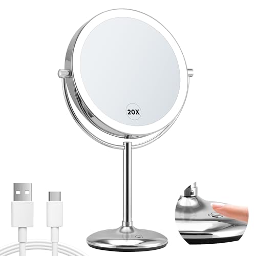 1X/20X Rechargeable Vanity Mirror | Base Touch Control & Charging