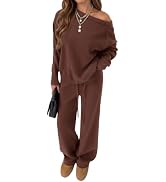 PRETTYGARDEN Lounge Sets Womens Sweaters Two Piece Outfits | Cozy Boat Neck Long Sleeve Tops, Wid...