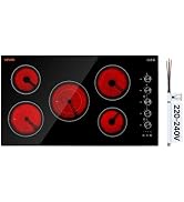 VEVOR Electric Ceramic Cooktop, Built-in Electric Stove Top, with Glass Panel, Knob Control, 11 H...