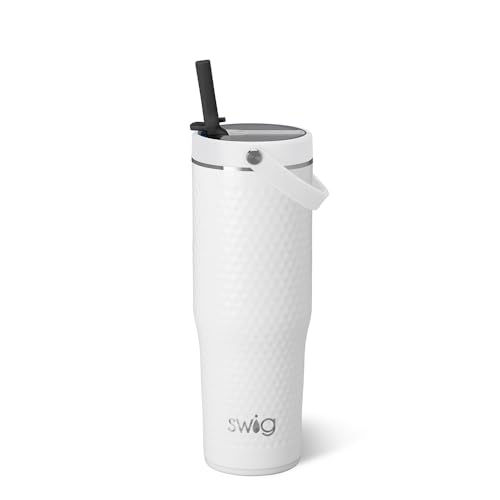 White Golf Ball | Leakproof Lid - Triple Insulated Stainless Steel - Handle & Straw Included - Cup Holder Friendly - Dishwasher Safe