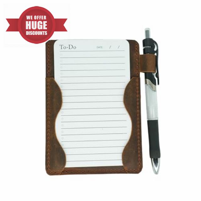 Distressed Genuine Leather Note Index Card Holder Slim Pocket Sleeve 3 x 5 Cover for Travel Minimalist Sleeve 3" x 5" (12.7cm x 7.6cm) Vertical Note Card Case Jotter Brow