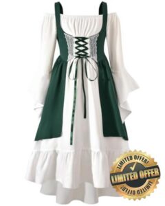 Girls Medieval Renaissance Dress Bell Sleeve High Low 2 Piece Dresses