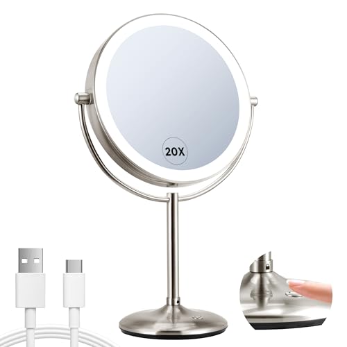 1X/20X Rechargeable Magnifying Mirror | Base Touch Control & Charging