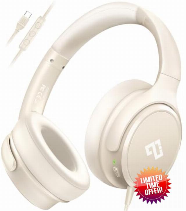 INFURTURE USB C Headphones Wired Active Noise Cancelling Over Ear-White | Portable/Comfortable/Built-in Microphone/Lightweight/for iPhone/iPad/Sports/School/Travel/Plug and Play/Ideal Gifts