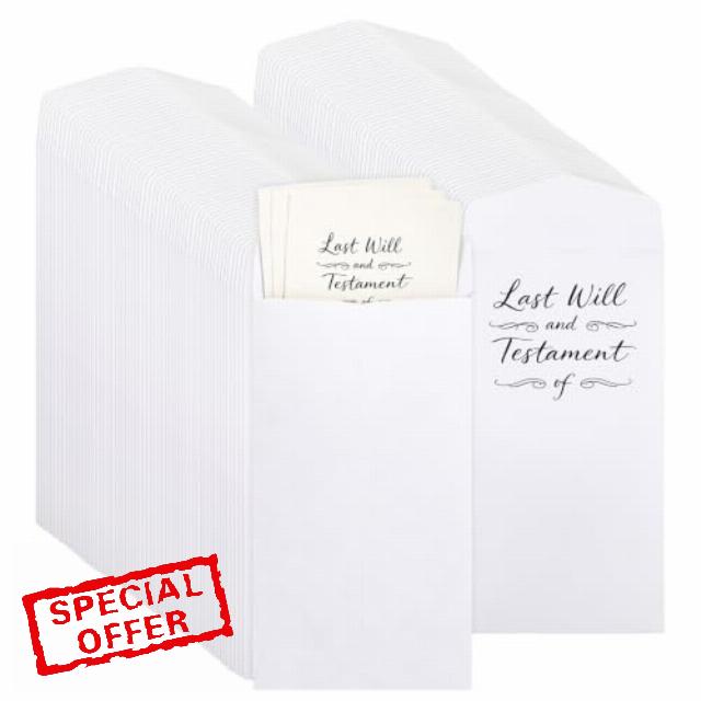 100 Pcs 4.75 x 9.75 Inch Last Will and Testament Envelopes White Pebble Finish 66lb Cotton Stock Security Envelopes for Law Firm Office Business Attorney Law Firm Legal Document Storage