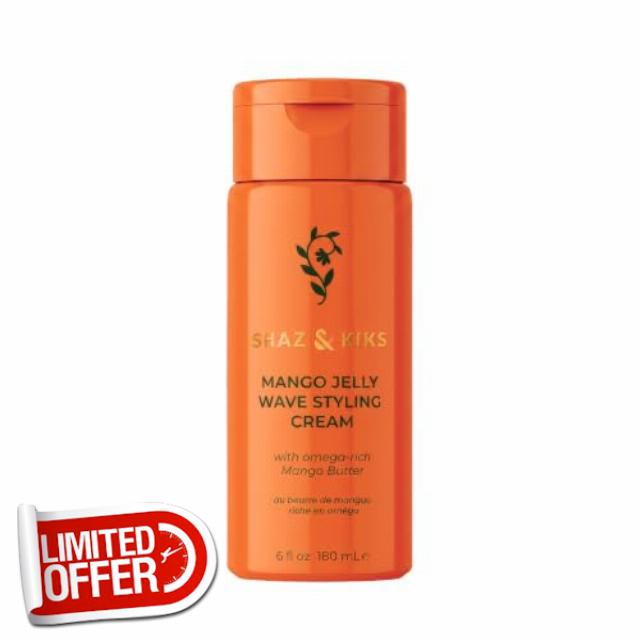 SHAZ & KIKS Mango Jelly Wave Styling Cream | Wavy Hair Cream & No-Crunch Curl Definer for 2A–3B Hair | Air-Dry Styler + Leave-In | Mango Butter | 6 fl oz