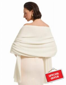 PULI Women Wool Shawl Wraps for Evening Dress Pashmina Wedding Scarf                                                          Wool-cashmere Bridal Shoulder Wrap Packable Large Travel Blanket