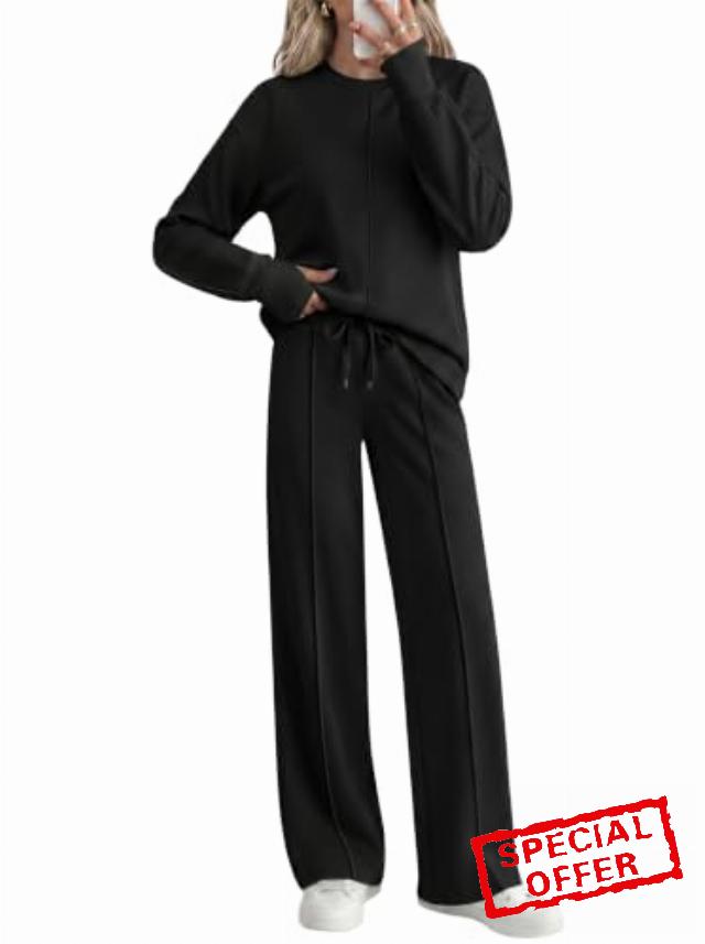 Casly Lamiit Women's 2 Piece Lounge Set Airport Outfits Casual Track Suit                                                          Long Sleeve Top & Wide Leg Pants with Pockets