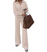 PRETTYGARDEN Womens Sweatsuits 2 Piece Outfits Matching Sets | Wide Leg Sweatpants&Polo V Neck Sw...