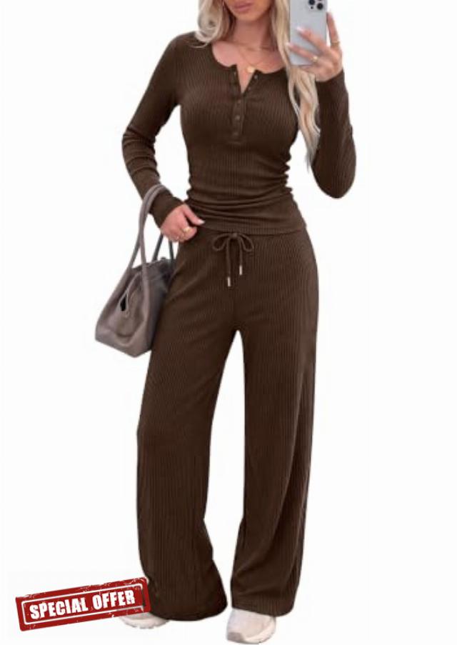 PRETTYGARDEN Two Piece Lounge Sets for Women Fall Fashion Soft Stretchy Rib Knit