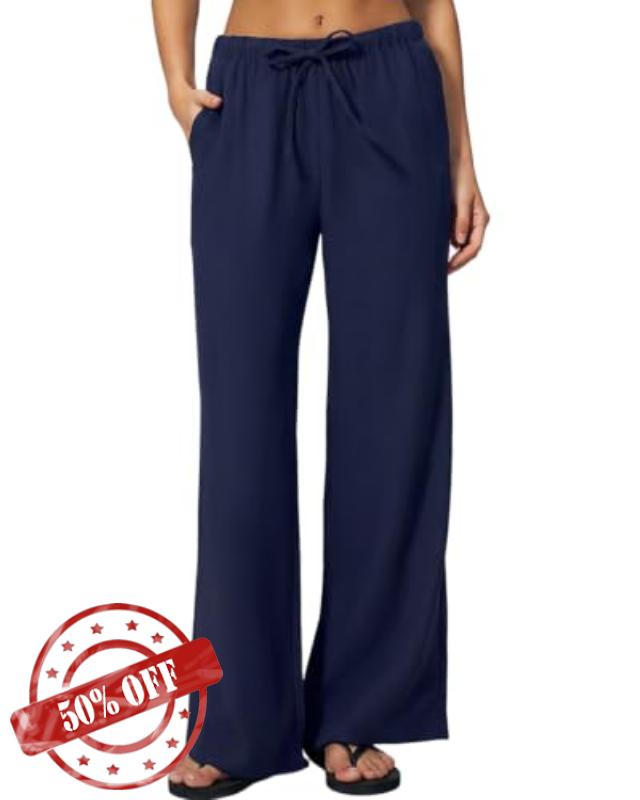 QINSEN Womens Wide Leg Palazzo Pants Wrinkle Resistant Flowy Drape Trousers Inseam 28" / 29.5" / 31.5"