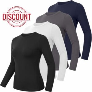 GAYHAY 4 Pack Womens Long Sleeve Shirts Slim Fit Basic Tees Workout Tops                                                          Crewneck
