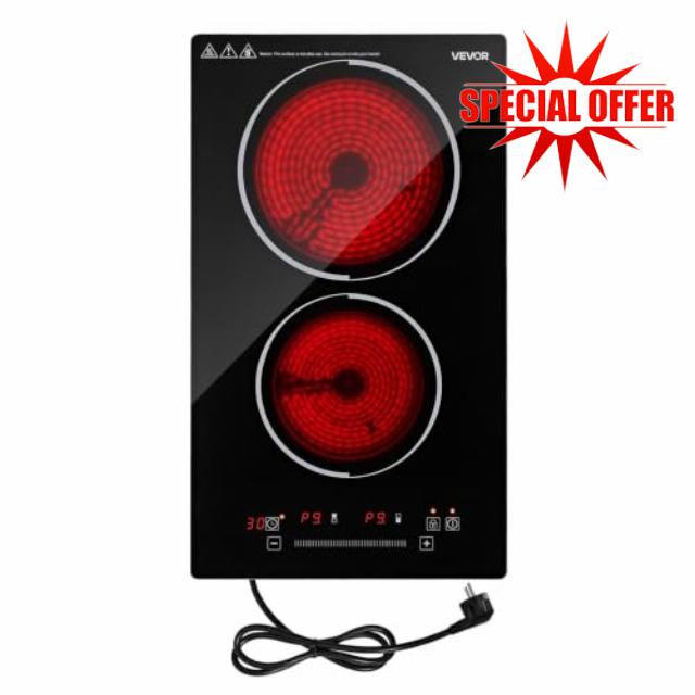 VEVOR Electric Cooktop 12inch 2 Burners Portable Stove Top 1800W 120V