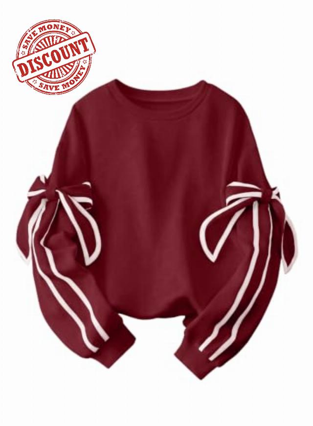SHEWIN Womens Sweatshirt Crew Neck Bow Tie Long Sleeve Tops Oversized Sweatshirts Fall Outfits for Women 2026